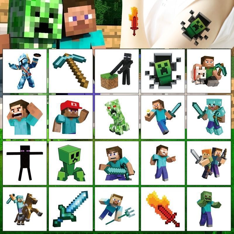 Minecraft Children's Tattoo Stickers for Boys, Waterproof, Long-Lasting, Cute Cartoon Water Transfer Stickers for Girls and Boys Minecraft Children's Tattoo Stickers for Boys, Waterproof, Long-Lasting, Cute Cartoon Water Transfer Stickers for Girls and Boys