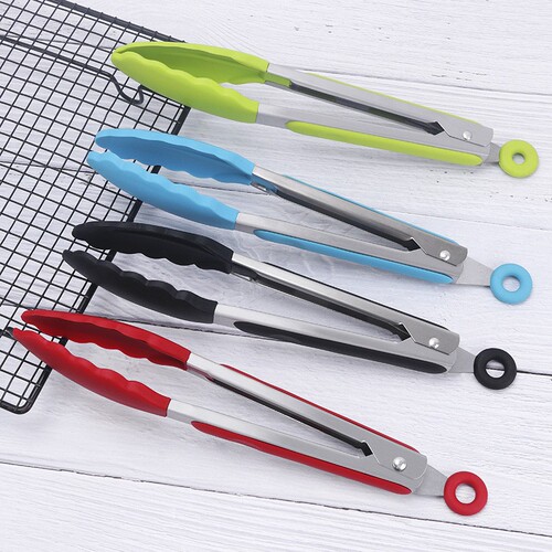 Color box Amazon silicone food 7-inch 9-inch 12-inch high temperature non-slip bread tongs baking BBQ barbecue tongs