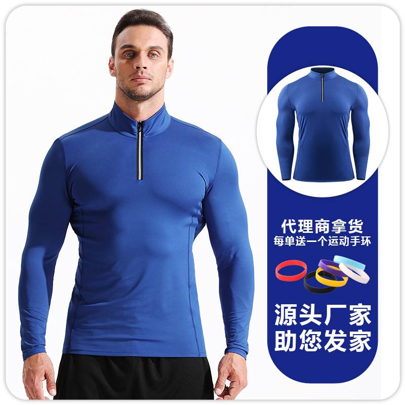 Otoño e invierno deportes de secado rápido ropa de entrenamiento de manga larga medias de cremallera de Baloncesto de los hombres corriendo la parte superior compresión elástica transpirable