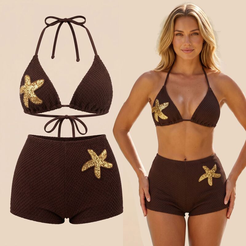 Zeriluna Pleated Bikini Set: A comfortable, breathable, and stylish swimsuit perfect for a beach vacation, offering a skin-friendly and sensual look Zeriluna Pleated Bikini Set: A comfortable, breathable, and stylish swimsuit perfect for a beach vacation, offering a skin-friendly and sensual look