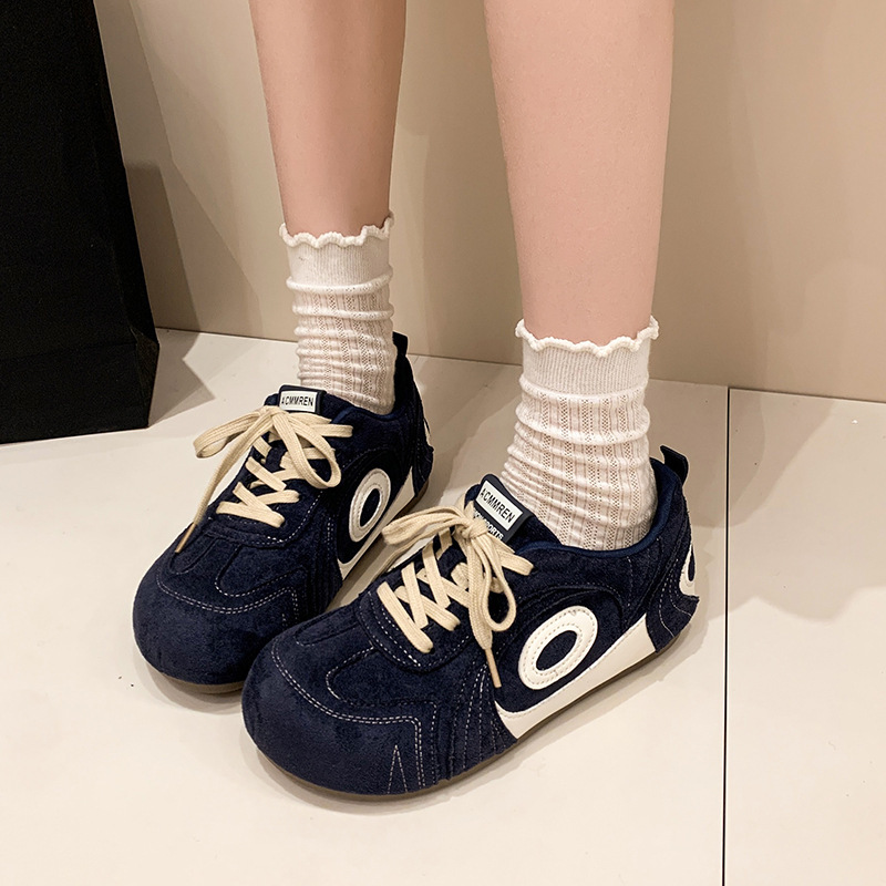 首古复古小众红色厚底德训鞋女2025新款秋季磨砂皮圆头休闲面包鞋|undefined