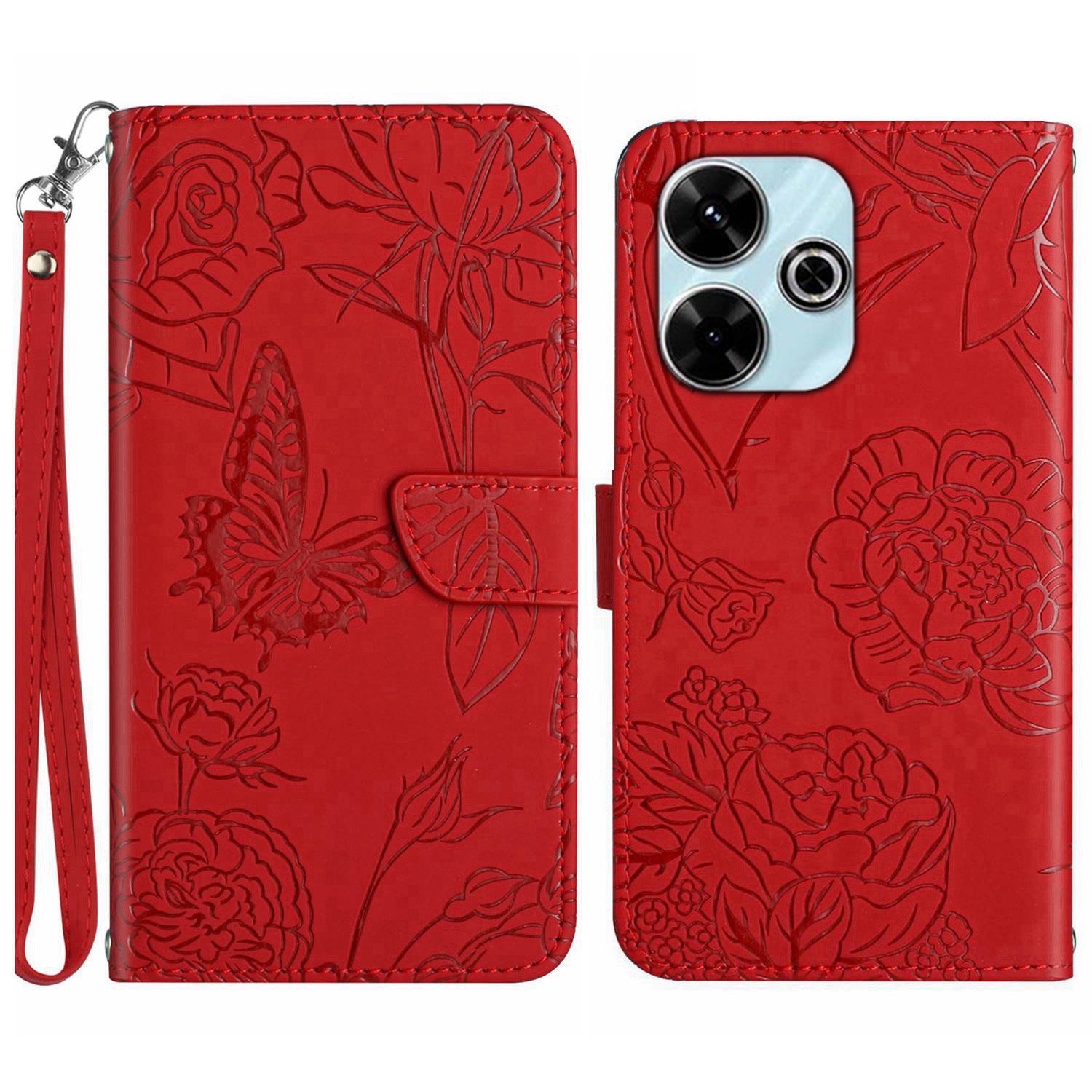 Suitable for Google Pixel 9 Leather Case Red Rice 13 Embossed Butterfly Card Wallet Crossbody Protective Case A60