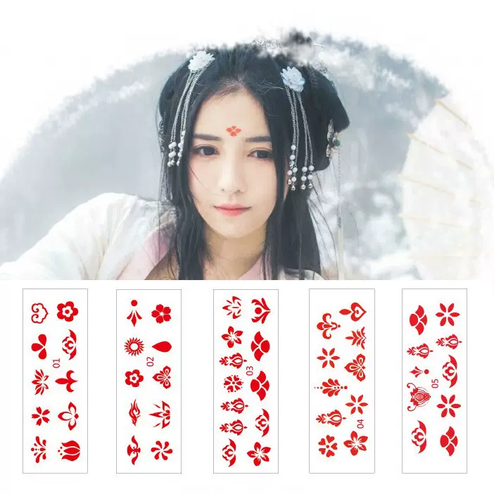 现货花钿纹身贴儿童眉心纹身贴纸汉服古装影楼电视剧额头纹身贴