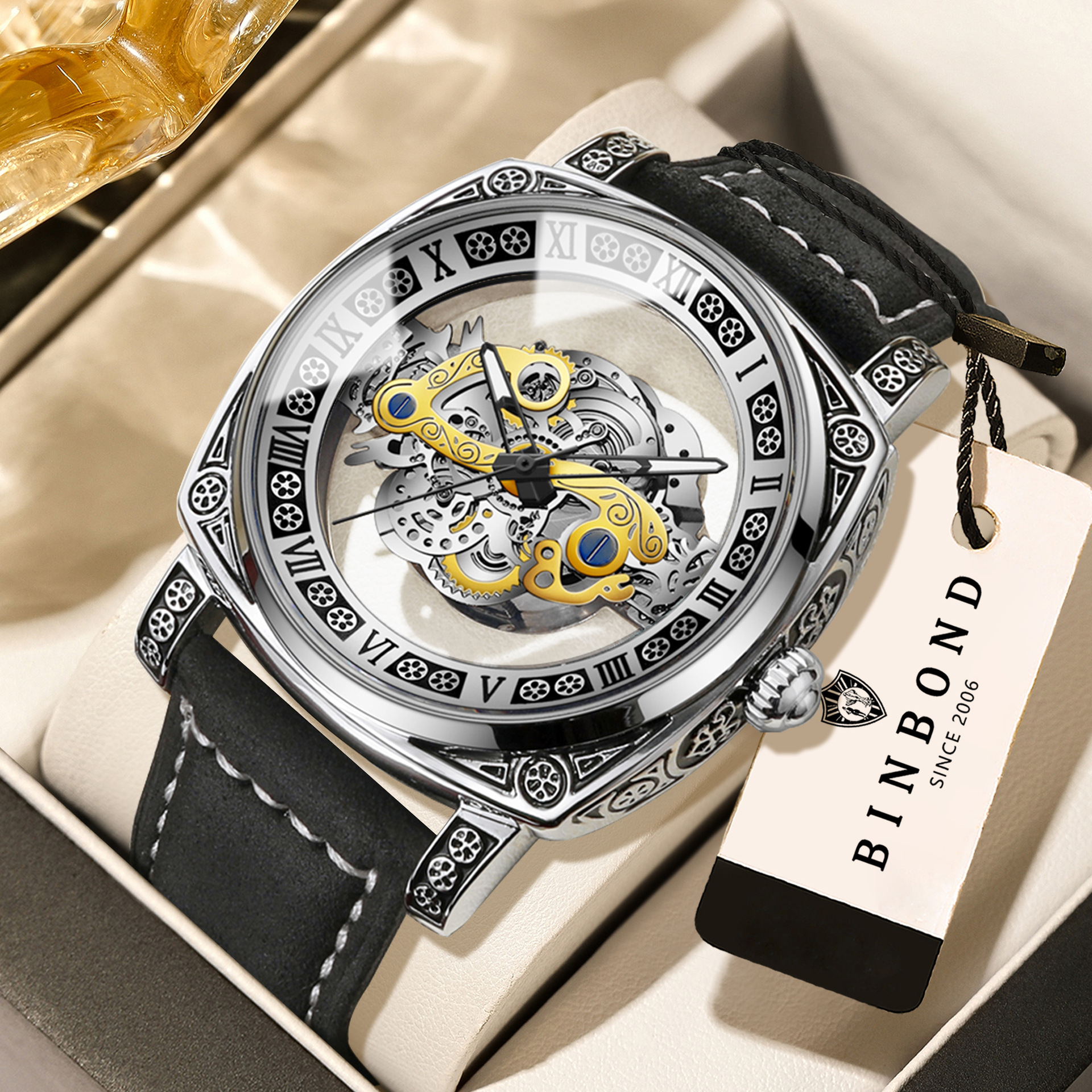 Binbang genuine goods Watch Men's Non-mechanical Watch Automatic Student Advanced Sense Brand Hollow-out Trendy Waterproof Men's Watch