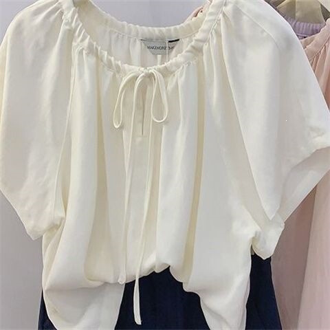 Tencel Raglan Sleeve Lace-Up Babydoll Shirt for Women, New Summer Style, Round Neck Pullover, Cute Loose Short-Sleeved Shirt Tencel Raglan Sleeve Lace-Up Babydoll Shirt for Women, New Summer Style, Round Neck Pullover, Cute Loose Short-Sleeved Shirt