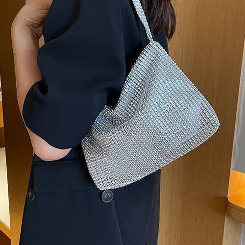 Bag Women's Handbag  Underarm Bag New Simple Fashion Handheld Color Water Diamond Shoulder Bag Underarm Evening Bag