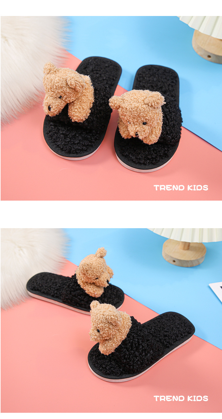 Children's Lamb Hair Open-toed Slippers Non-slip Plush Flat-heeled Soft-soled Slippers display picture 9