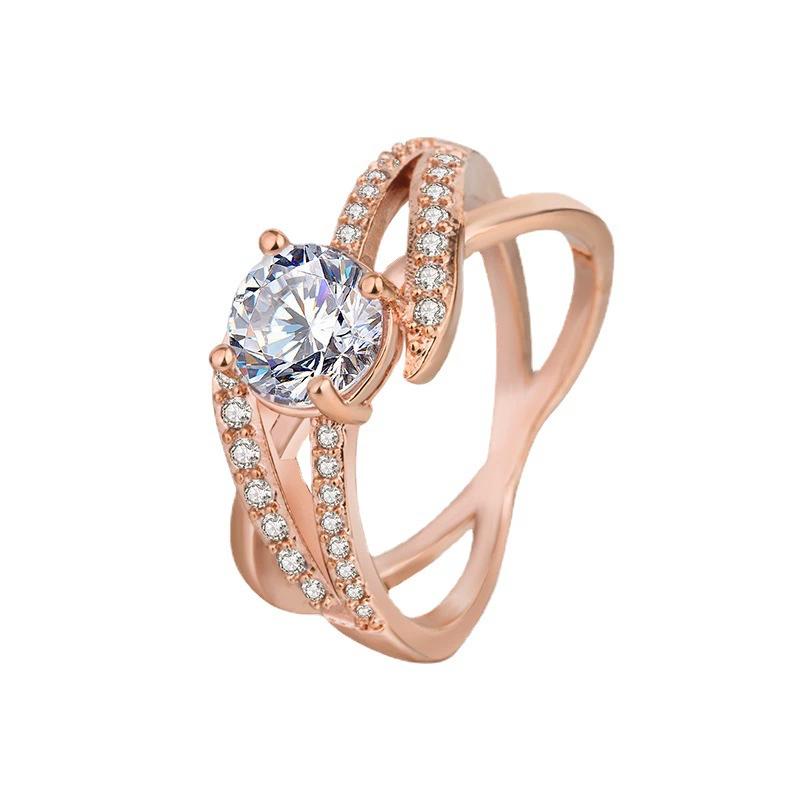 卡莱美 Golden gemstone ring with zircon, wish, pink gold, European style, micro incrustation, diamond encrusted
