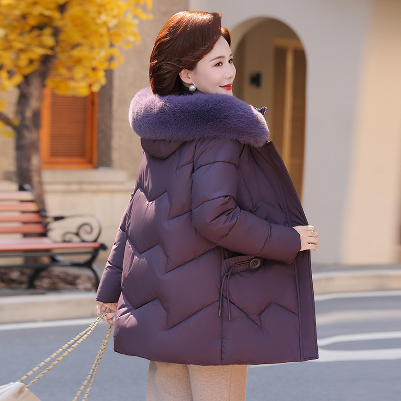 高端中长款羽绒服女款冬季2025年新款加厚中老年大毛领加绒外套