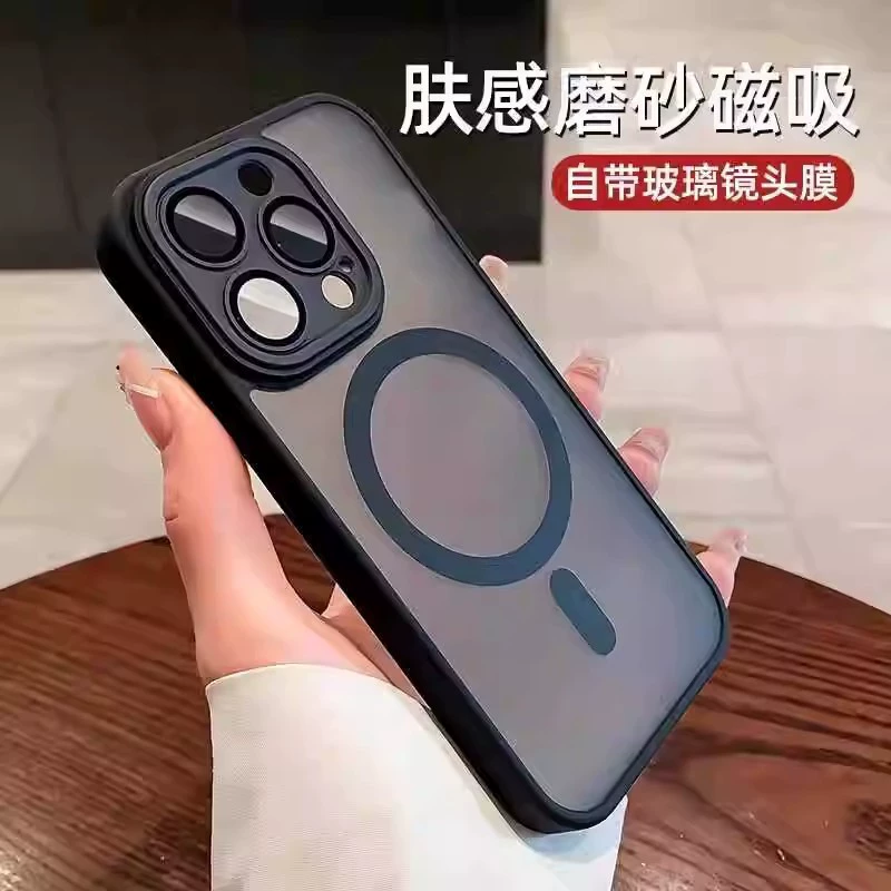 Чехол для телефона (Apple iPhone 16/16 Pro/16 Pro Max), матовая кожистая на ощупь магнитная защита, защитник объектива