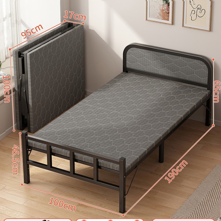Cama plegable Cama supletoria multifuncional para el hogar individual Cama pequeña para el almuerzo de 1,2 m Cama de hierro dura para adultos