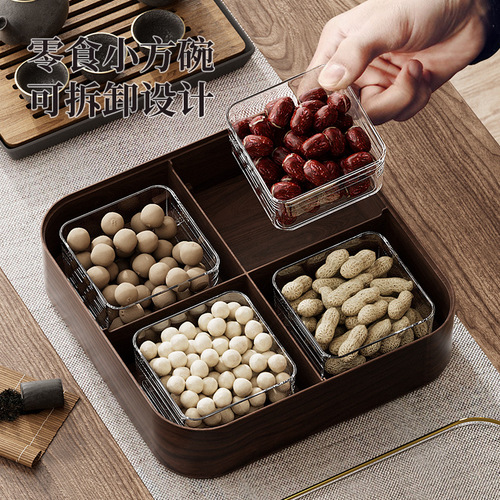 Slayman 2024 New Chinese New Year Candy Box Home Living Room High-Looking Coffee Table Imitation Wood Grain Dried Fruit and Nut Tray