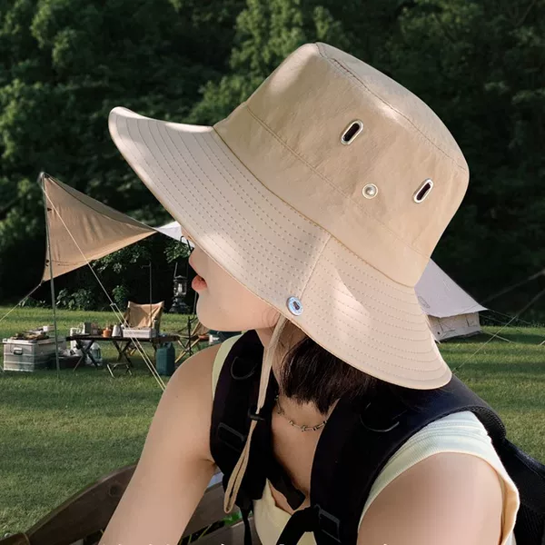 Camping Drawstring Fisherman Hat Sun Shade Hiking Sun Protection Outdoor Mountaineering Fishing Hat Western Cowboy Hat Wholesale