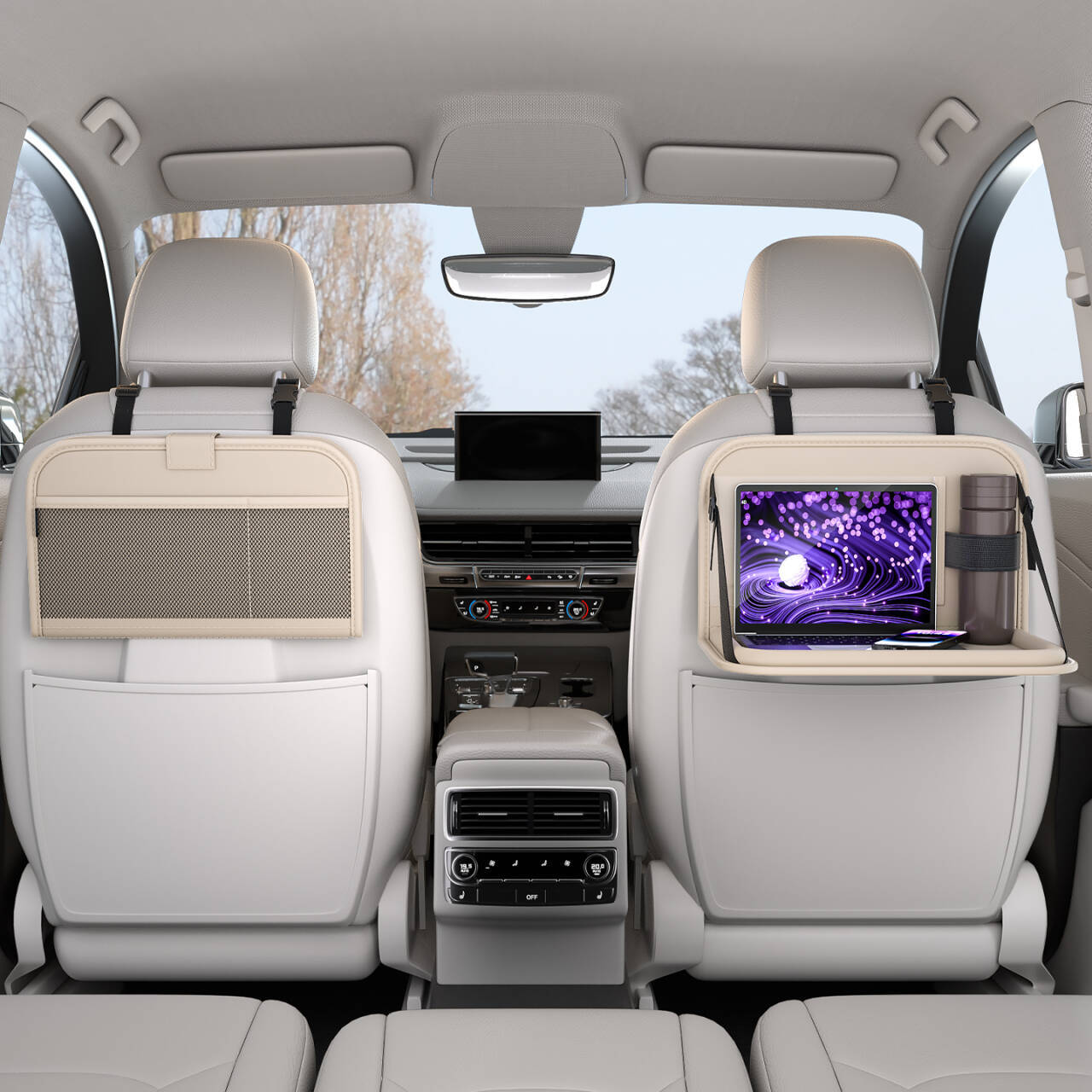 Car Seat Back Tray, Multifunctional Car Drink Holder, Nappa Leather Foldable Small Table Board, Seat Car Cup Holder