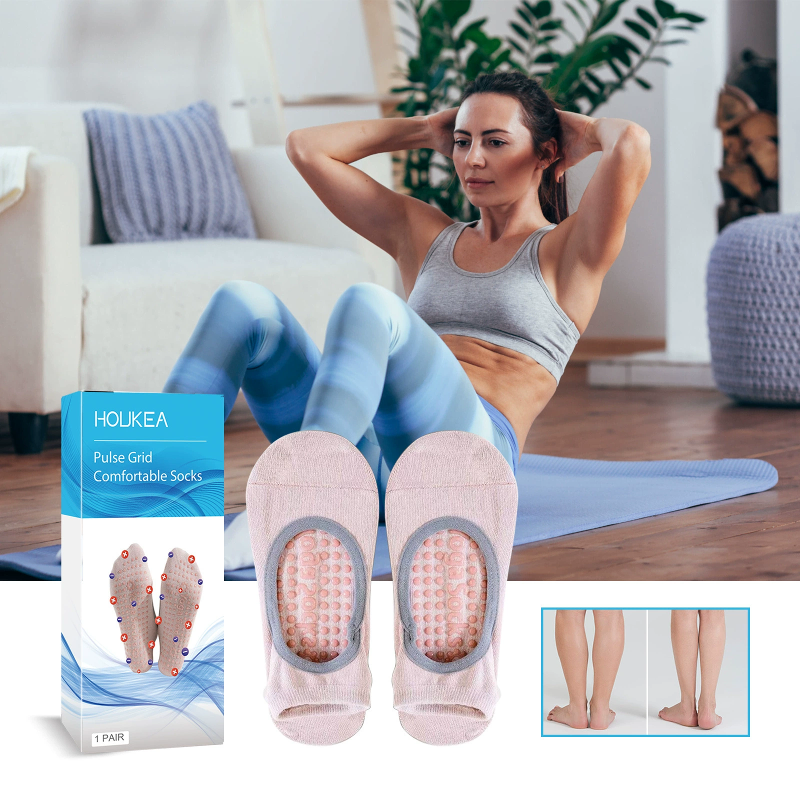 Houkea ионные носки для йоги для массажа ног для расслабления тела и тела, эластичные и дышащие нескользящие фитнес-носки