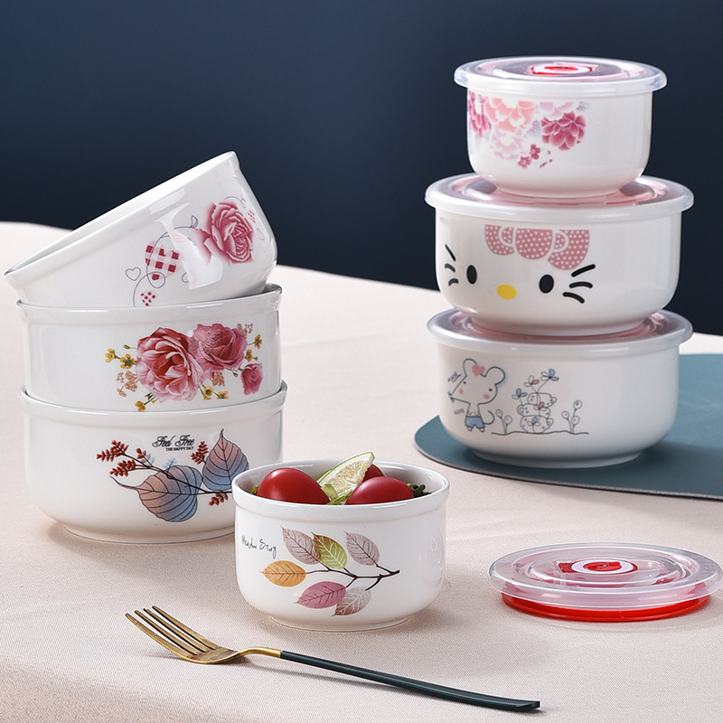 Caja de preservación de frescura, tazón de preservación de cerámica, caja de almuerzo con cubierta para microondas, congelador, tazón sellado, tazón de fideos, tazón de fideos, grado de comida