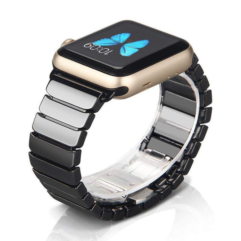 Black/white ceramic strap for Apple Watch Band Series 7 6 SE 5 4 3