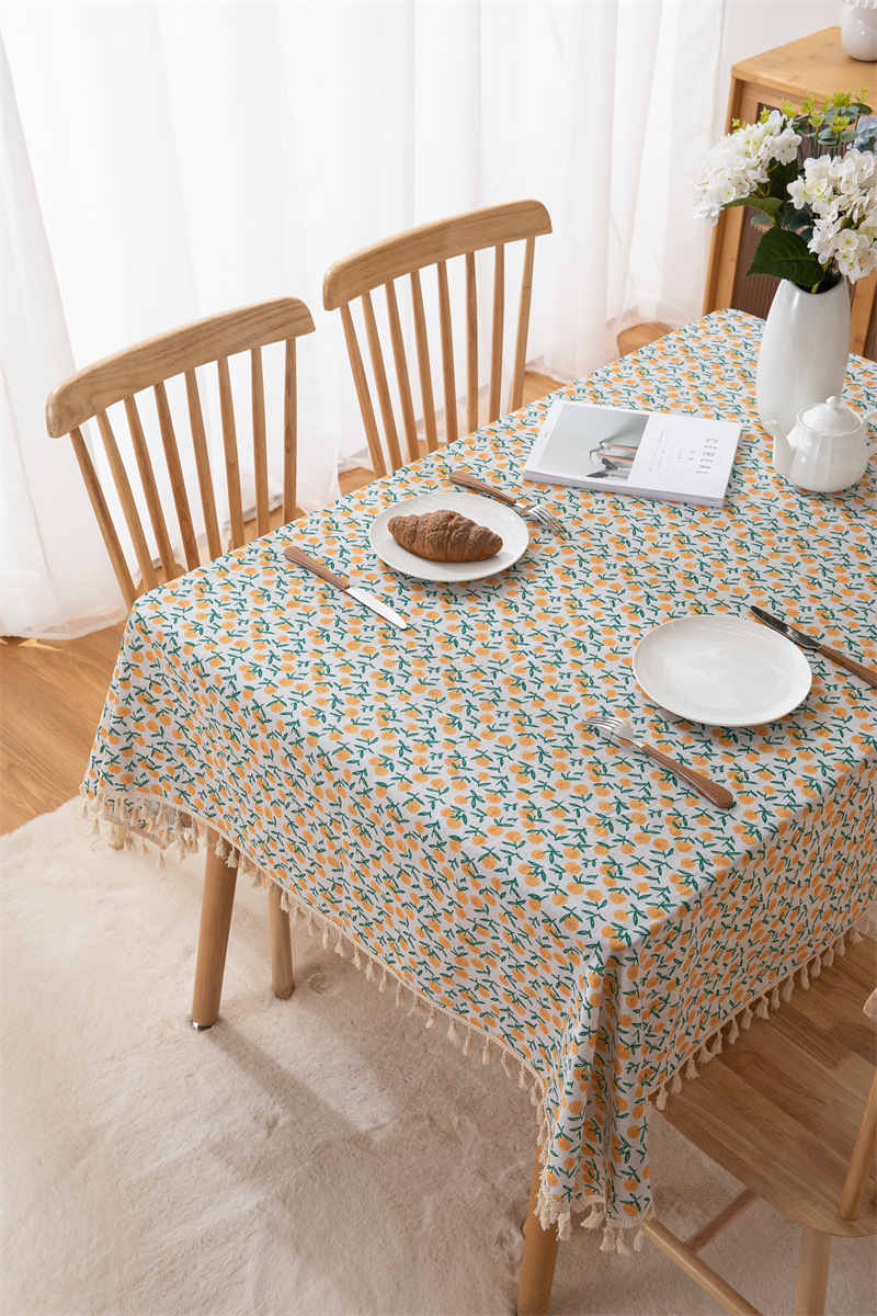 Tovaglia transfrontaliera in poliestere-cotone con nappe e stampa a foglie, tovaglia rettangolare da pranzo, tavolino da caffè_voghion.com