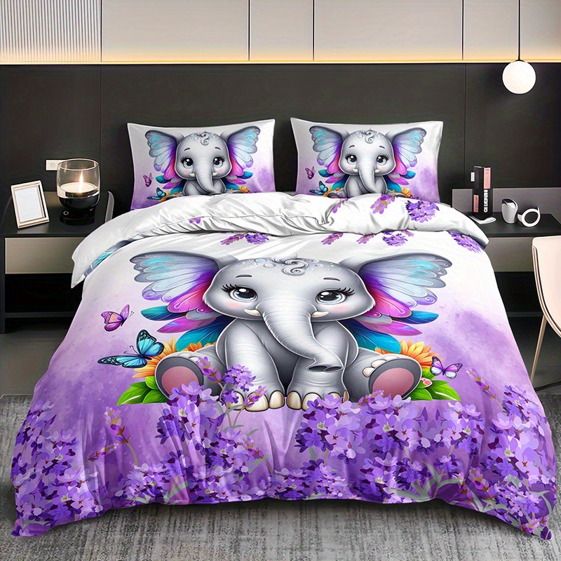 TEMU / JIT impresión digital abrasión oscuro elefante estilo animal set edredón para diseñar