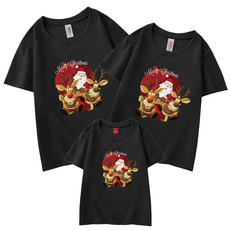 Dibujos animados para niños santa claus padre-hijo camiseta manga corta nuevo 2024 nueva familia de tres o cuatro hombres y mujeres transfronterizos