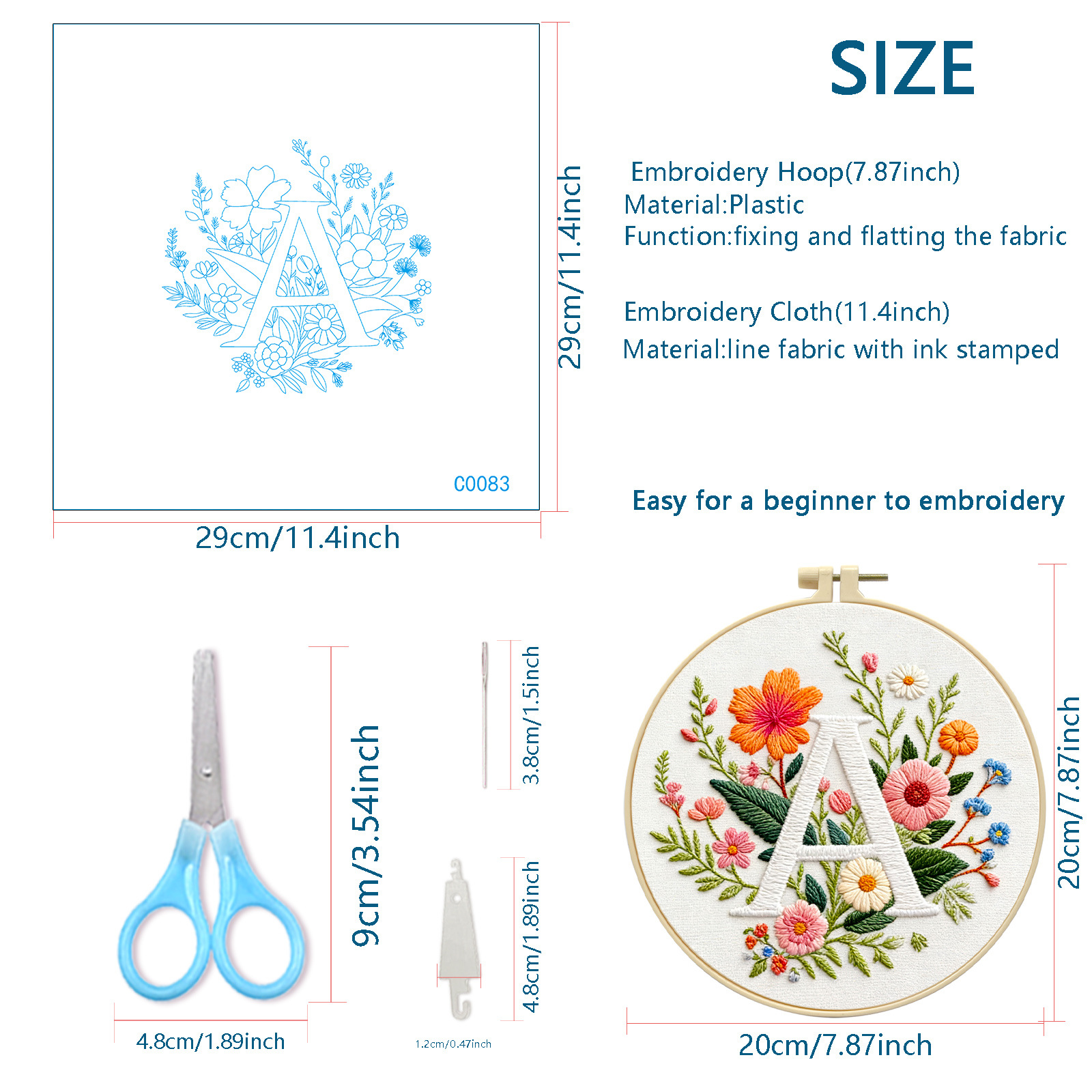 Bordado letra A floral bordado a mano material diy paquete europeo tridimensional transfronterizo Amazon venta caliente