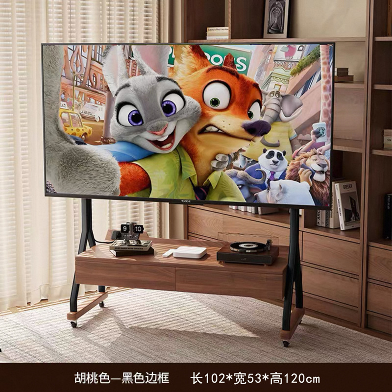 可動テレビキャビネットアンティークリビングルーム無垢材家庭用床置き小型ユニット一体型モバイルテレビスタンド|undefined