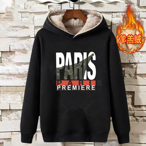 Factory Wholesale Autumn/Winter Lamb Wool Fleece Lined Thick Hooded Sweatshirt Men Loose Long Sleeve Base Shirt Couple Outwear