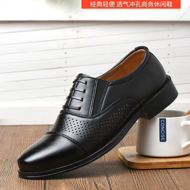 Мужские полые кожаные туфли, летние деловые мужские туфли в корейском стиле, дышащие мужские кожаные сандалии без шнуровки, сандалии большого размера для жениха