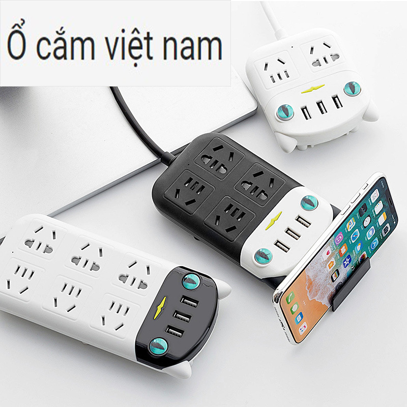 越南两脚插头插座带长线2.8M多孔欧美规智能插排USB家用厂家排插