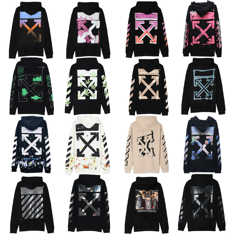 Authentic Ow Autumn Couple's Jacket for Men and Women, Trendy Brand Fw Off White Starry Sky Oil Painting Loose Hooded Sweatshirt