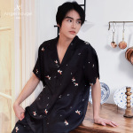 天使觅睡衣81055 男士夏季翻领可爱卡通小狗家居服套装冰丝薄款
