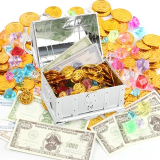 亚马逊宝石玩具望远镜指南针银色金币眼罩戒指装饰海盗宝箱益智