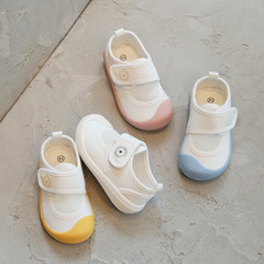 23 spring and summer new mesh breathable canvas white shoes kindergarten Velcro soft bottom shoes for boys and girls 2-8 years old
