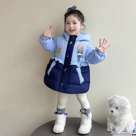 棉服女童夹棉外套儿童棉袄加绒加厚2025新款洋气兔子警官女宝棉衣