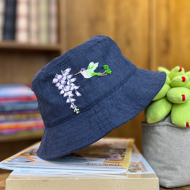 Lu bordado a mano diy sombrero de pescador sombrero de deportes para hombres y mujeres estudiantes sombrero de flores de dibujos animados casuales coreanos