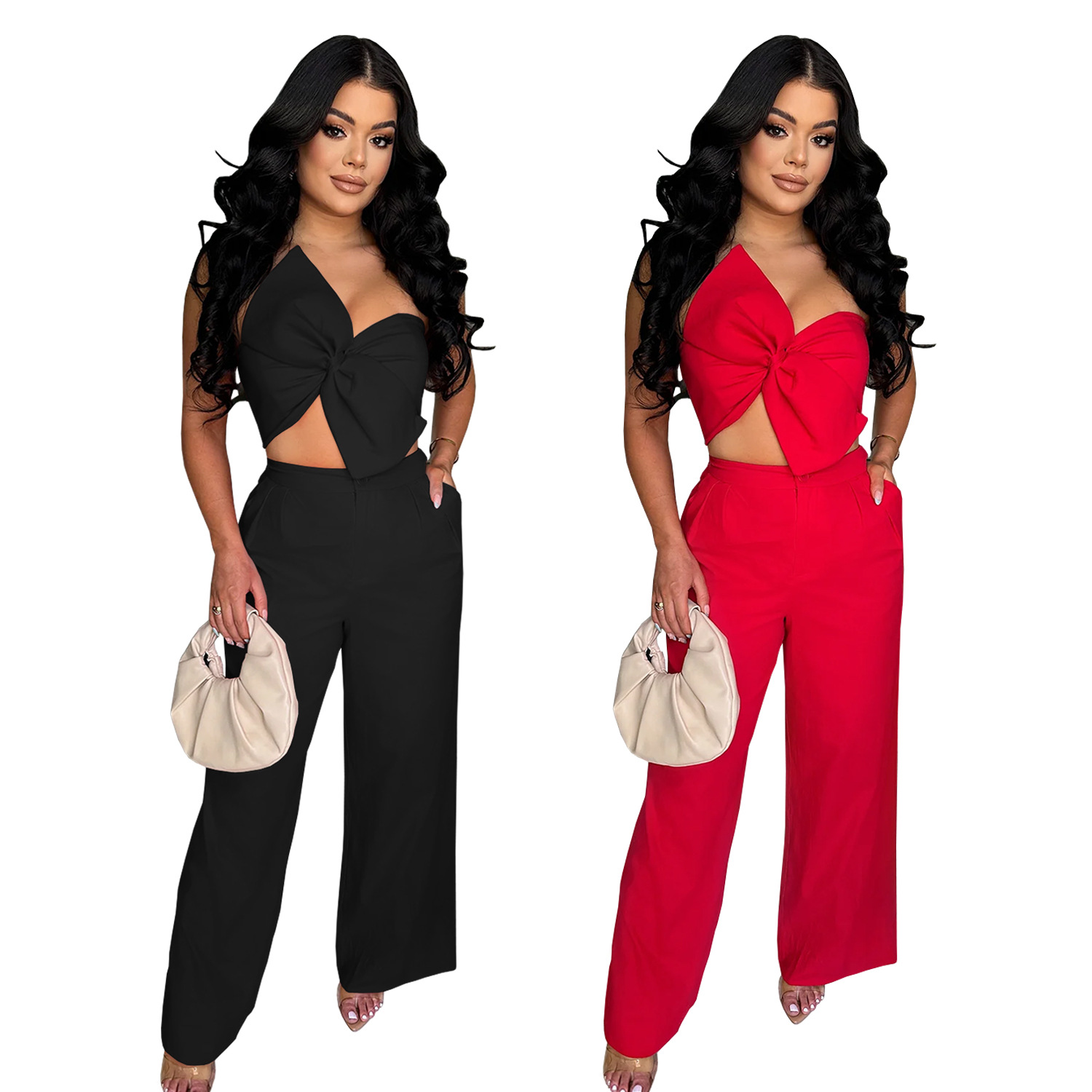C7375 Cross-border AliExpress Amazon Moda europea y americana Pantalones casuales de lazo sexy de dos piezas Nuevo