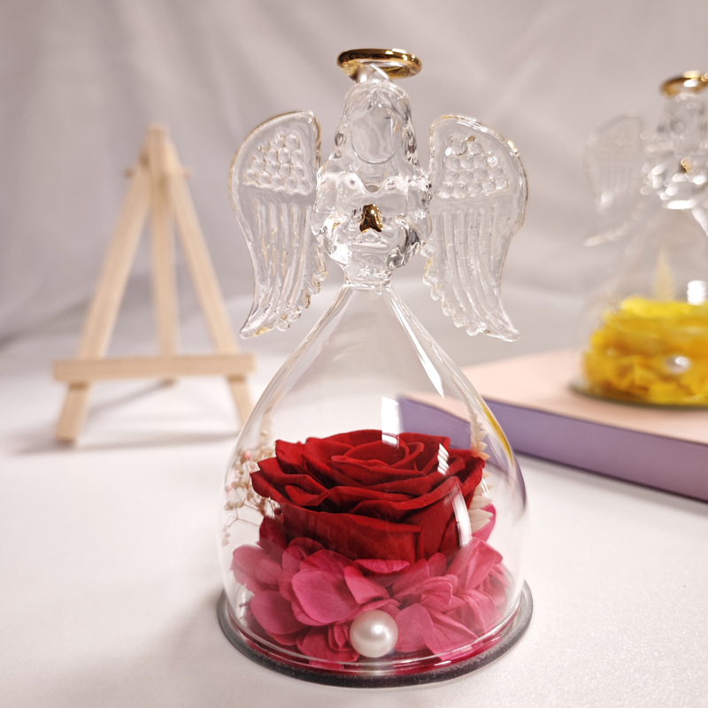 Cross-border inmortalidad rosas ángel pequeño cubierta de vidrio decoración día de San Valentín Navidad caja de regalo de cumpleaños flores reales