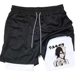 男子运动压缩短裤快速干拉伸锻炼健身跑步运动服装动漫漂白剂二合