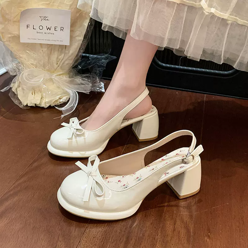 配裙子仙女风蝴蝶结高跟时装凉鞋女2025夏季新款法式粗跟包头单鞋