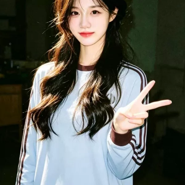 Embroidered logo, Jennie's style, unisex, small logo embroidery, casual long-sleeve T-shirt, sweatshirt, three-leaf sports sweatshirt