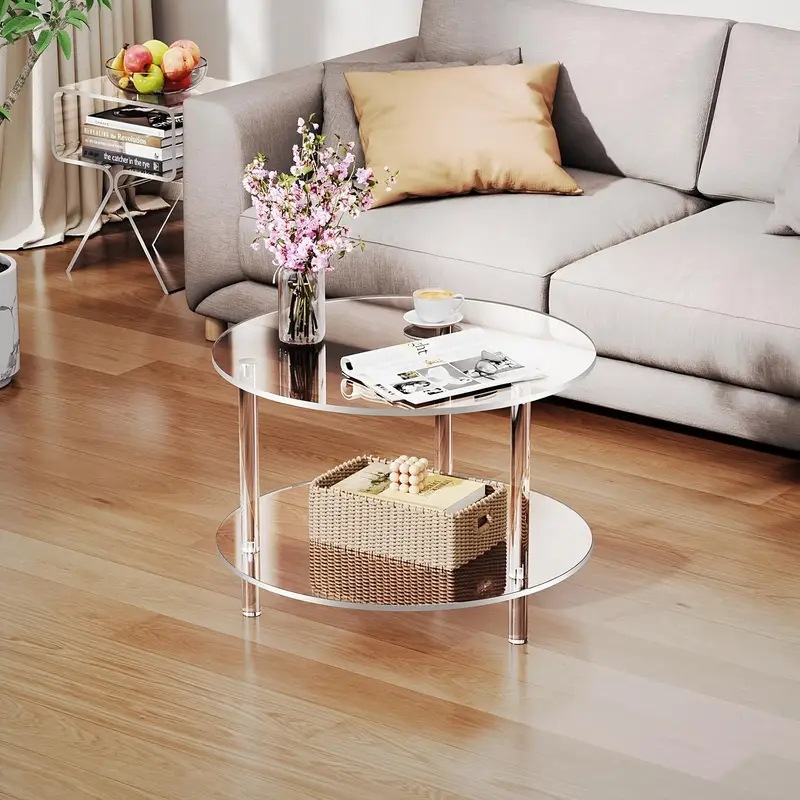 Cross-border Acrylic Transparent Coffee Table Living Room Household Small Apartment Sofa Side Table Simple Round Coffee Table Small Table