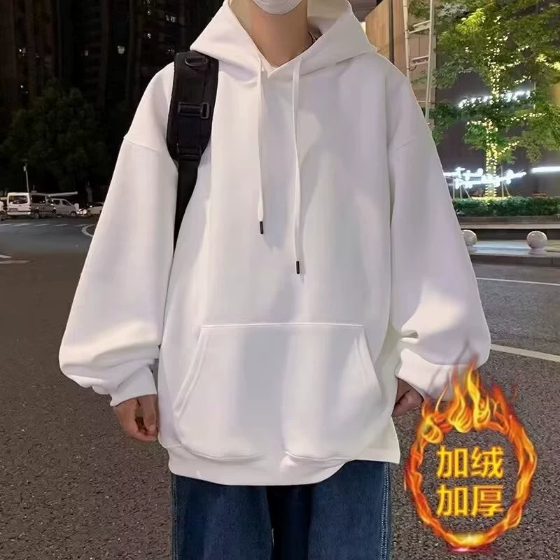 Трансграничный хлопковый свитер на флисовой подкладке, мужской и женский пуловер с капюшоном, Молодежный топ, 350 г, однотонная большая версия, парная толстовка с капюшоном