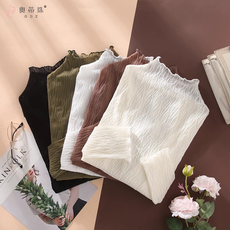 Women's texture half turtleneck lace bottoming shirt mesh texture slim fit inner long sleeve fashionable fashionable small shirt