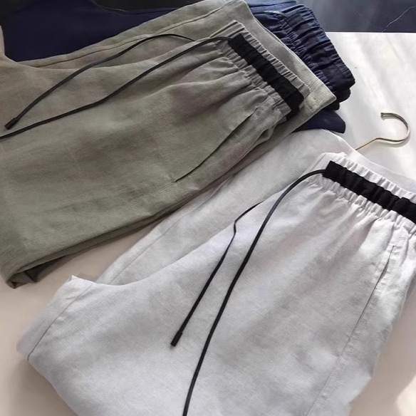 This one can crush all the hemp pants!! Natural Slight Wide and High-density Linen Casual Straight Pants