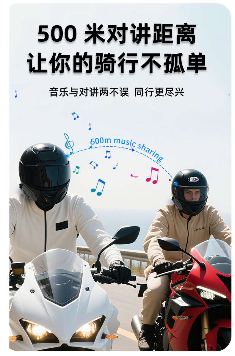 Intercom Helmet Headset for Full-Face and Half-Face Helmets, Wireless Helmet Headset with Noise Reduction, Waterproof Motorcycle Bluetooth Headset