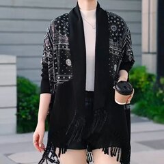 一件代付发2025秋季新款时尚洋气宽松显瘦流苏印花披肩开衫外套潮