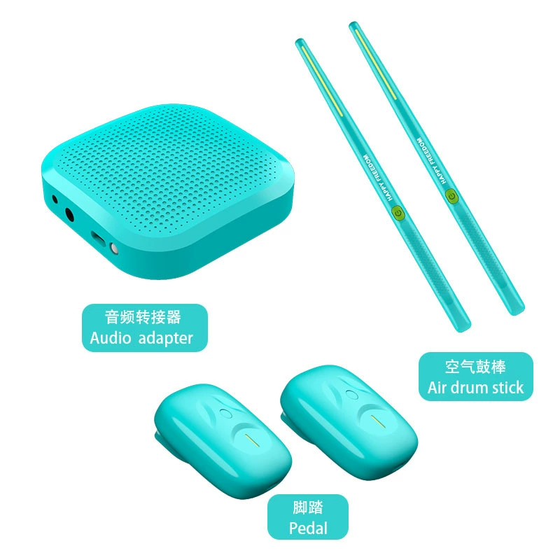 Smart handheld electronic drum set, sensor sticks + audio converter, portable cyan kit