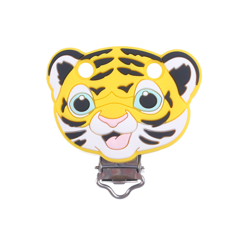 Nuevo bebé suministros de dibujos animados de silicona animal Tigre forma calmante bebé chupete de silicona anti-gota clip de cadena