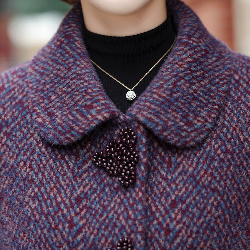 新款妈妈冬装毛呢大衣中年妇女气质中长款上衣中老年秋冬外套