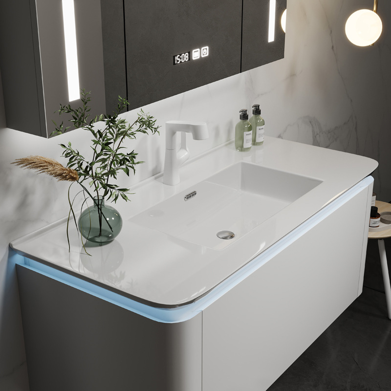 Mueble de baño de cerámica cuenca integrada lavabo de madera maciza lavabo gabinete de baño de cerámica integrada combinación gabinete de lavabo
